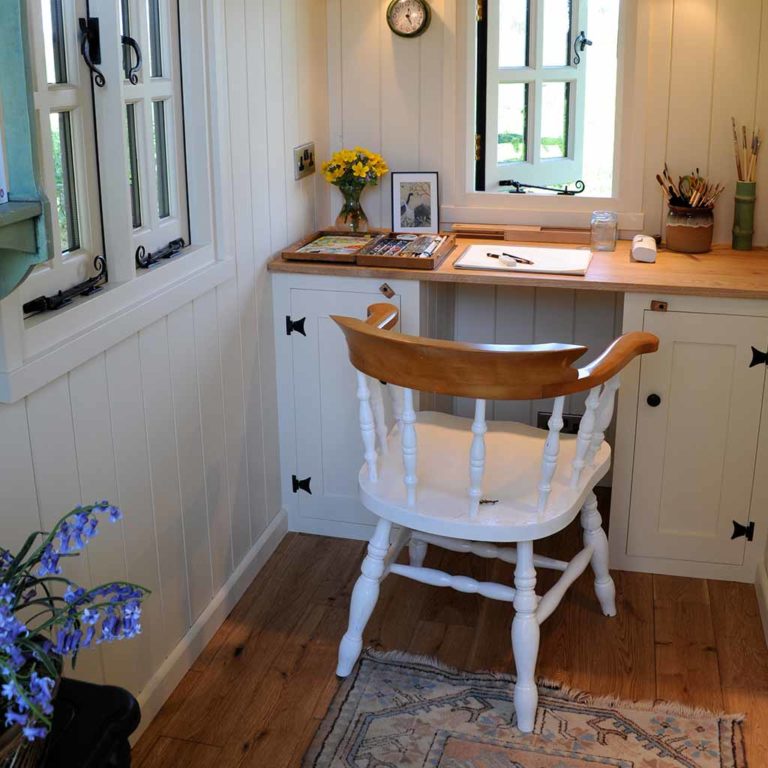 Inside the Plankbridge writer's hut